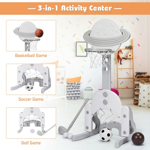 Gymax 3 in 1 Kids Basketball Hoop Set Adjustable Sports Activity Center w/ Balls White