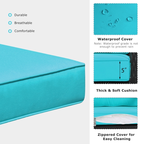 Gymax 2PCS Outdoor Wicker Rocking Chair Patio Rattan Single Chair Glider w/ Turquoise Cushion