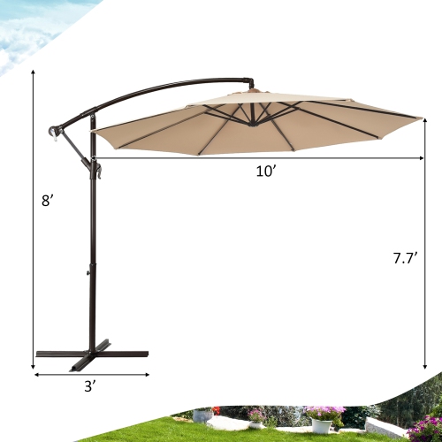 Gymax 10 ft Patio Cantilever Offset Umbrella Yard Garden Outdoor w/ 8 Ribs