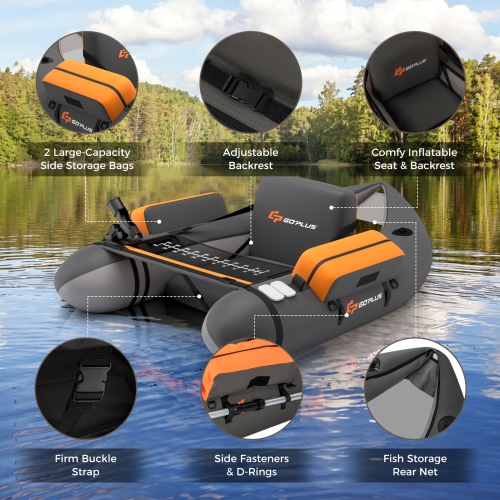 Goplus Inflatable Fishing Float Tube w/Pump & Storage Pockets & Fish Ruler