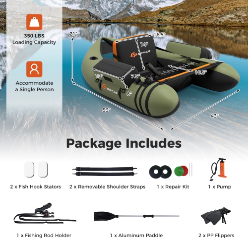 Goplus Inflatable Fishing Float Tube w/Pump & Storage Pockets & Fish Ruler