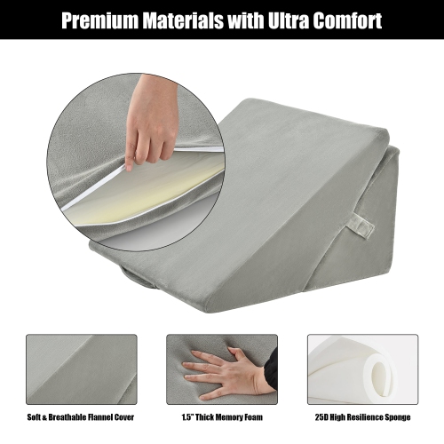 Costway Bed Wedge Pillow Adjustable Memory Foam Reading Sleep Back Support