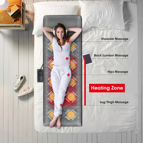 Costway Matelas de Massage Intégral avec 10 Moteurs Vibrants, 3 Modes D’intensité et 5 modes de Vibrations