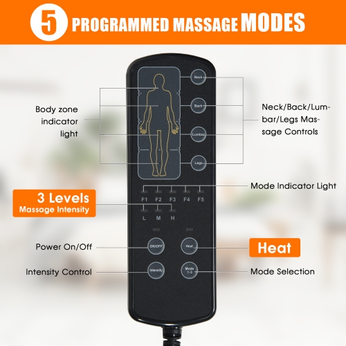 Costway Matelas de Massage Intégral avec 10 Moteurs Vibrants, 3 Modes D’intensité et 5 modes de Vibrations