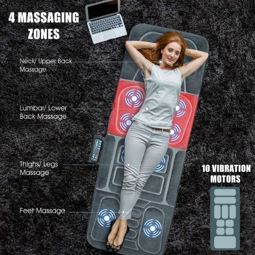 Costway Foldable Massage Mat Full Body Massager w/ Heat & 10 Vibration Motors