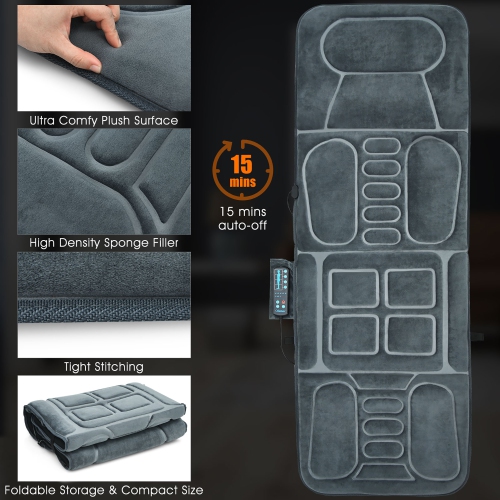 Costway Foldable Massage Mat Full Body Massager w/ Heat & 10 Vibration Motors