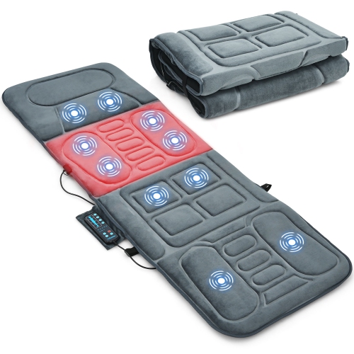 Costway Foldable Massage Mat Full Body Massager w/ Heat & 10 Vibration Motors