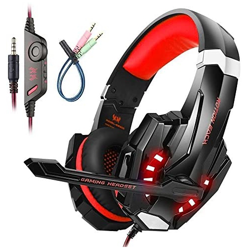 Casque de jeu Mengshen pour PS4/Xbox One/Xbox One S/PC/Mac/portable/téléphone cellulaire - Casque de jeu avec microphone, voyant DEL,