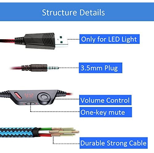 Casque de jeu Mengshen pour PS4/Xbox One/Xbox One S/PC/Mac/portable/téléphone cellulaire - Casque de jeu avec microphone, voyant DEL,