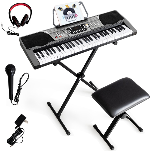 Costway 61-Key Electronic Keyboard Piano Set w/Stand Bench Headphones Microphone