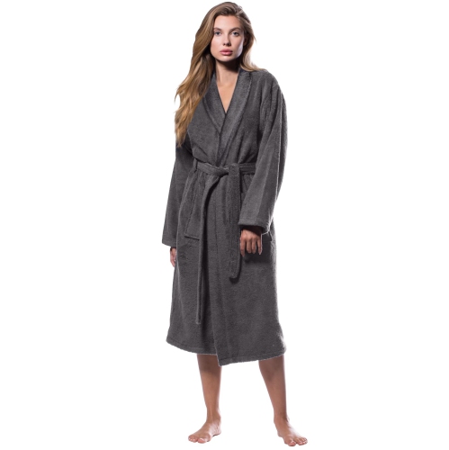 CANADIAN LINEN  Terry Cloth Bathrobes for Women 100% Cotton Robes Soft Women Bathrobe Towel Spa Robe Adult Hotel Robe Warm Bathrobe (Grey, Large)