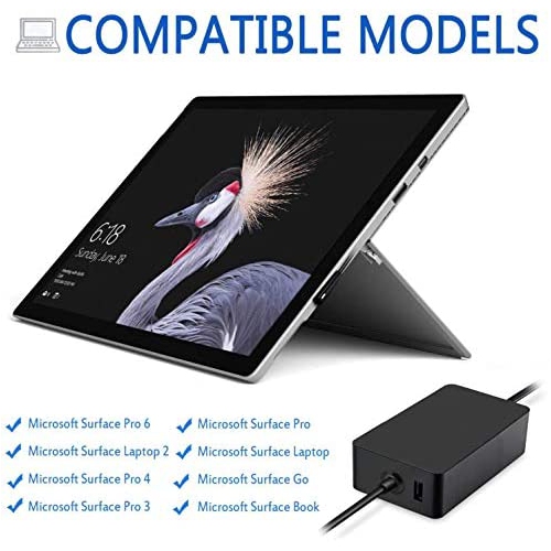 65W Surface Pro Charger,65W 15V 4A Power Adapter for Microsoft Surface Pro 3/4/5/6 Surface Laptop 2 Surface Go Surface