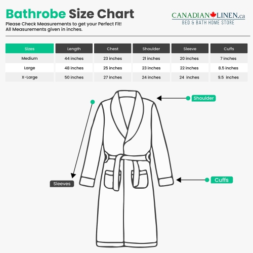 Canadian Linen Everest Shawl Collar Cotton Terry Bathrobe, 100% Ring Spun Cotton 350 GSM Housecoat Unisex Two Large Pocket Sleepwear - Super Soft