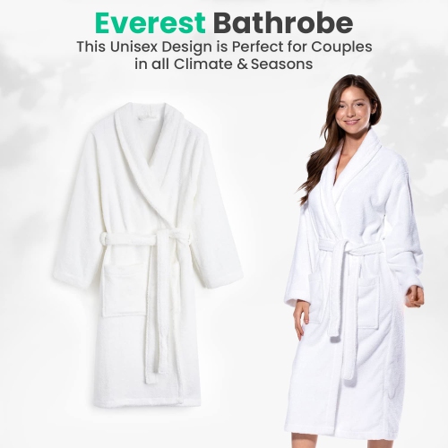 Canadian Linen Everest Shawl Collar Cotton Terry Bathrobe, 100% Ring Spun Cotton 350 GSM Housecoat Unisex Two Large Pocket Sleepwear - Super Soft