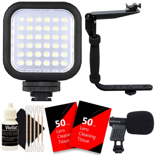 Digital Compact LED Video Light + Microphone + Flash Bracket + 100 Lens Tissue + 3pc Cleaning Kit