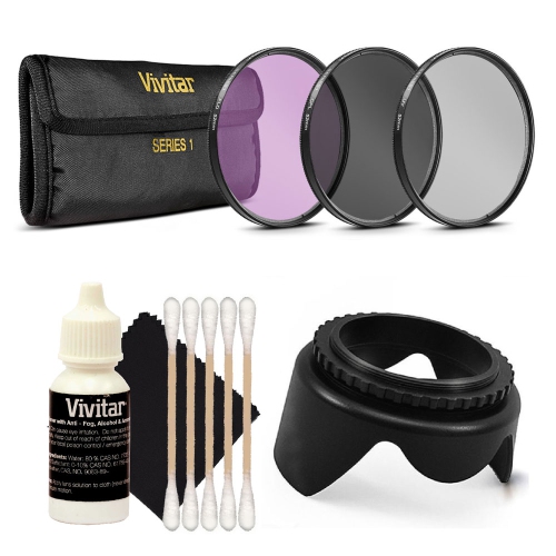 Vivitar 52mm Professional UV CPL FLD Lens Filter Set + Carrying Pouch + Digital Tulip Lens Hood + 3 Piece Cleaning Kit