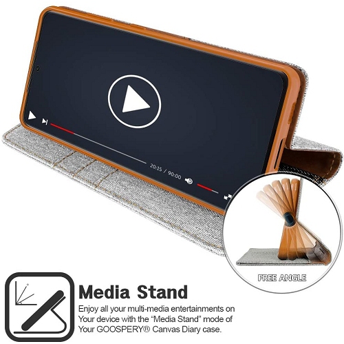 TopSave Goospery CANVAS Card Slot Fabric Folio Wallet Flip Case For Samsung S21, Gray