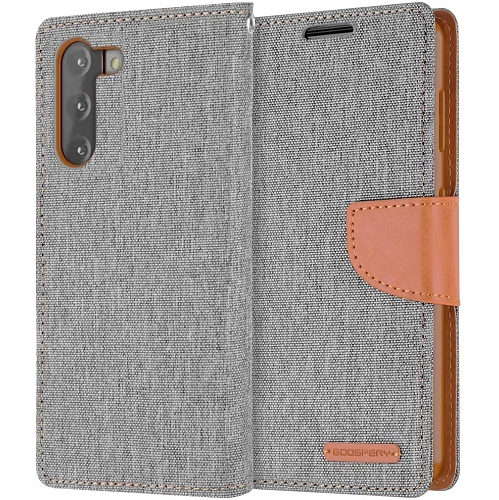 TopSave Goospery CANVAS Card Slot Fabric Folio Wallet Flip Case For Samsung S21, Gray