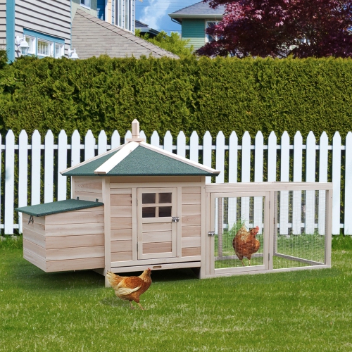 PawHut 77" Chicken Coop Hen House Rabbit Hutch Poultry Cage Pen Outdoor Backyard with Nesting Box Run Natural