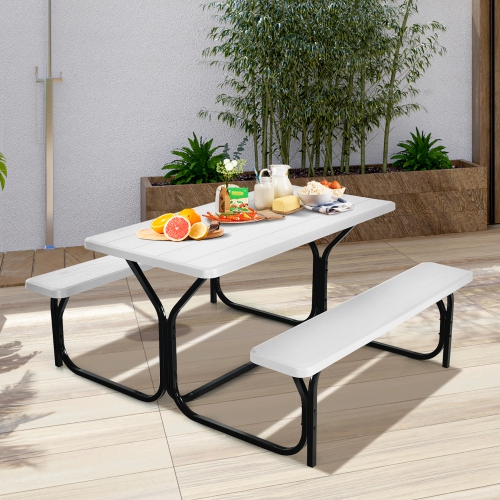 Gymax Picnic Table Camping Picnic Bench Set Backyard Garden Patio Dining Party