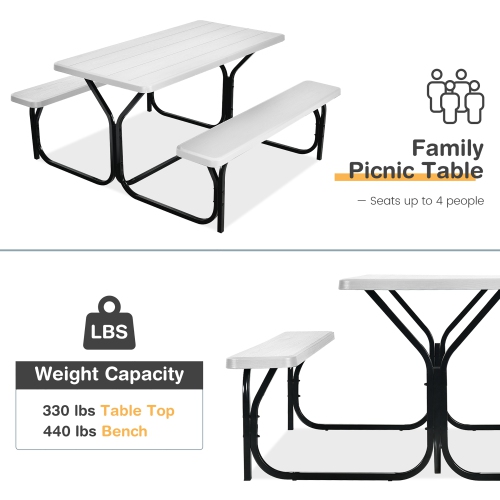 Gymax Picnic Table Camping Picnic Bench Set Backyard Garden Patio Dining Party