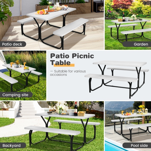 Gymax Picnic Table Camping Picnic Bench Set Backyard Garden Patio Dining Party