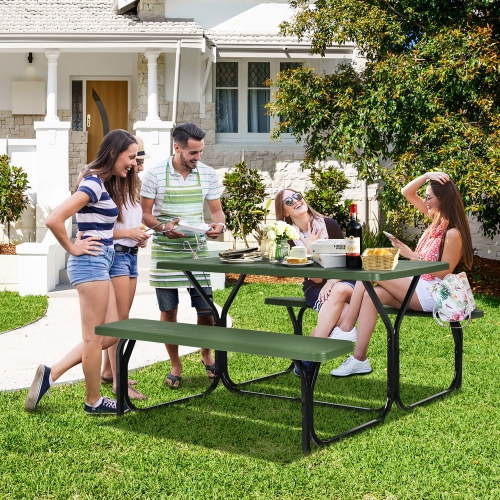 Gymax Picnic Table Camping Picnic Bench Set Backyard Garden Patio Dining Party