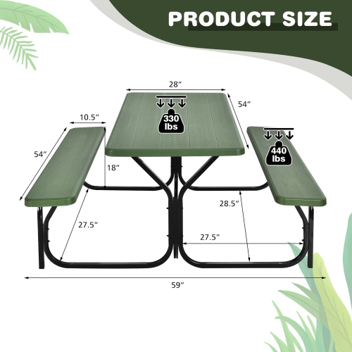 Gymax Picnic Table Camping Picnic Bench Set Backyard Garden Patio Dining Party