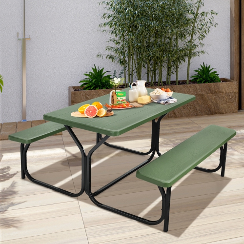 Gymax Picnic Table Camping Picnic Bench Set Backyard Garden Patio Dining Party