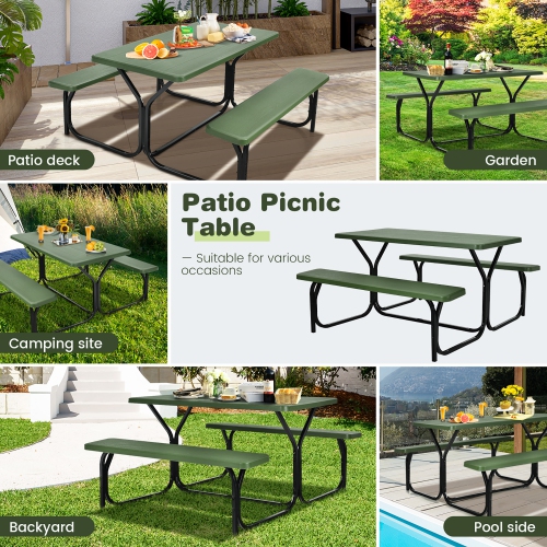 Gymax Picnic Table Camping Picnic Bench Set Backyard Garden Patio Dining Party