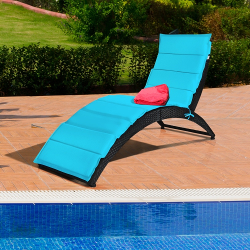Gymax 2PCS Foldable Rattan Wicker Chaise Lounge Chair w/ Turquoise Cushion Patio Outdoor