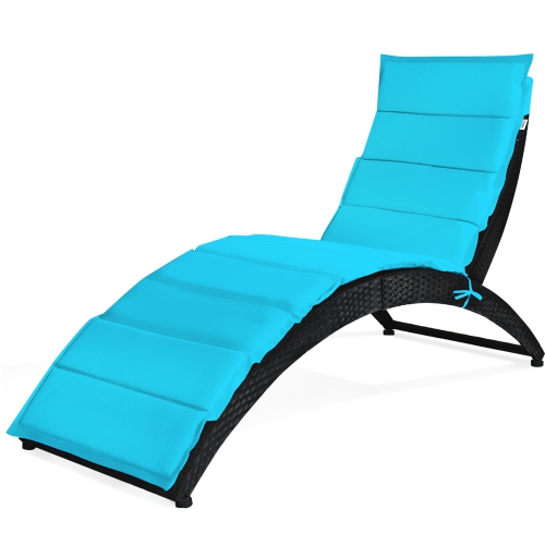 Gymax 2PCS Foldable Rattan Wicker Chaise Lounge Chair w/ Turquoise Cushion Patio Outdoor