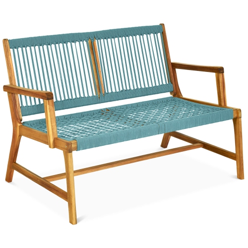 Gymax Wooden Rope Bench Loveseat Patio Garden Outdoor w/ Backrest & Armrest