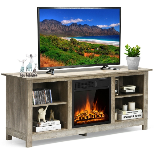 Gymax 58'' 2-Tier Fireplace TV Stand W/18'' 1500W Electric Fireplace 65''  Grey | Best Buy Canada