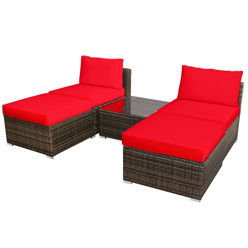 Gymax 5PCS Outdoor Patio Furniture Set w/ Coffee Table Ottoman Red Cushion