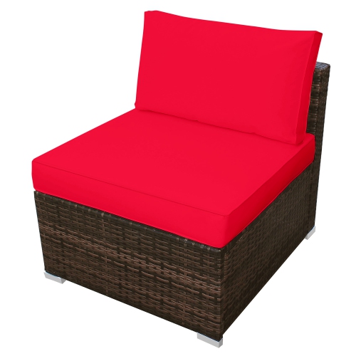 Gymax 5PCS Outdoor Patio Furniture Set w/ Coffee Table Ottoman Red Cushion