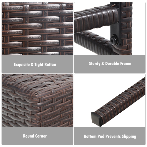 Gymax 3PCS Rattan Patio Bar Table & Stool Set Dining Set w/ Turquoise Cushion