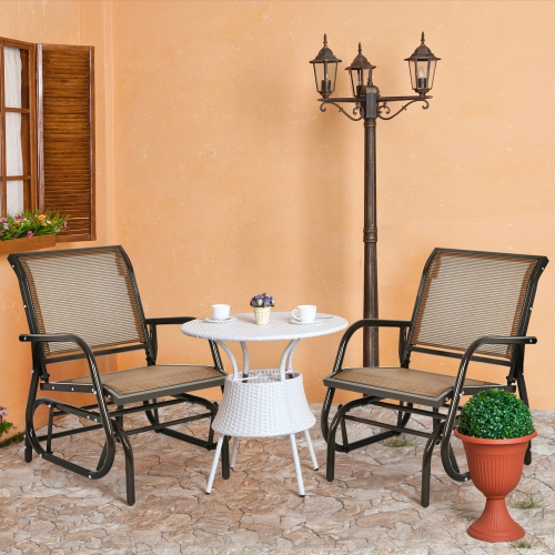 Gymax 2PCS Patio Swing Glider Chair Single Rocking Chair Yard Outdoor Brown