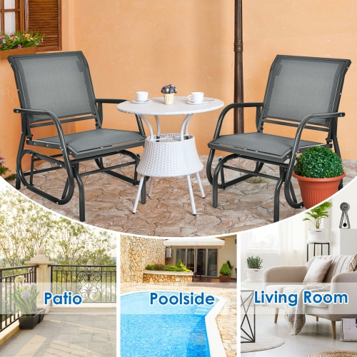 Gymax 2PCS Patio Swing Glider Chair Single Rocking Chair Yard Outdoor Grey