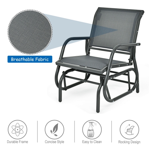 Gymax 2PCS Patio Swing Glider Chair Single Rocking Chair Yard Outdoor Grey