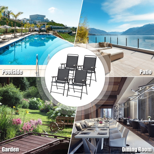 Gymax Set of 4 Folding Patio Chair Portable Sling Chair Yard Garden Outdoor