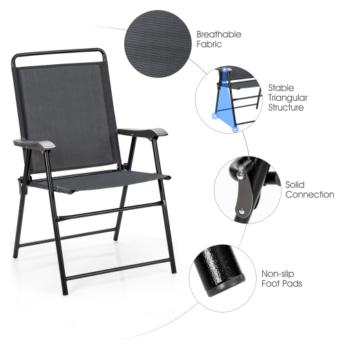 Gymax Set of 4 Folding Patio Chair Portable Sling Chair Yard Garden Outdoor