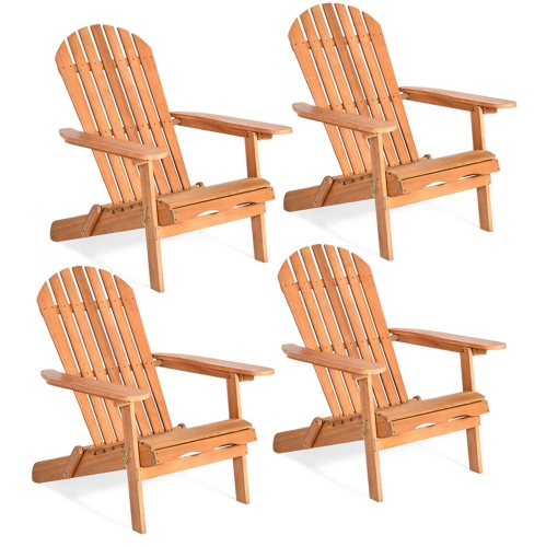 GYMAX  4 PCs Eucalyptus Adirondack Chair Foldable Outdoor Wood Lounger Chair Natural