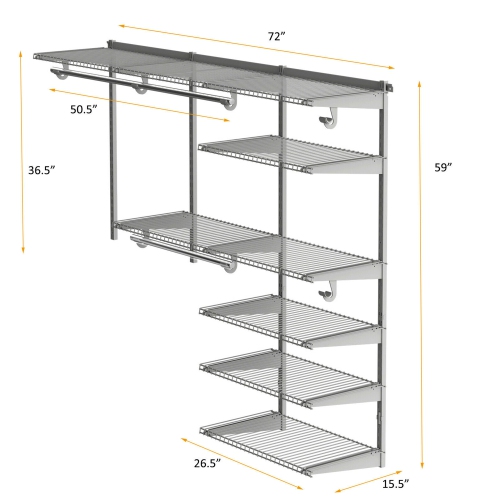 Gymax Custom Closet Organizer Kit 4 to 6 FT Wall-mounted Closet System w/Hang Rod Grey