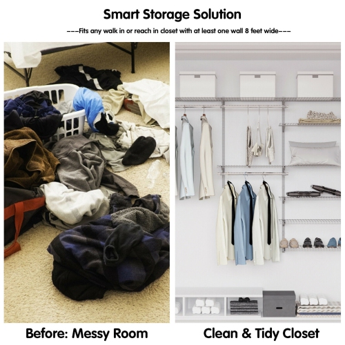 Gymax Custom Closet Organizer Kit 4 to 6 FT Wall-mounted Closet System w/Hang Rod Grey