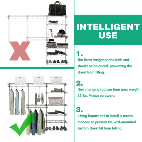 Gymax Custom Closet Organizer Kit 4 to 6 FT Wall-mounted Closet System w/Hang Rod Grey