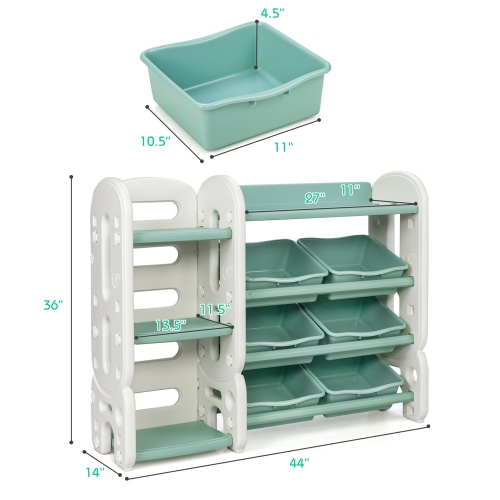Gymax Kids Toy Storage Organizer w/Bins & Multi-Layer Shelf for Bedroom Playroom Blue/Green