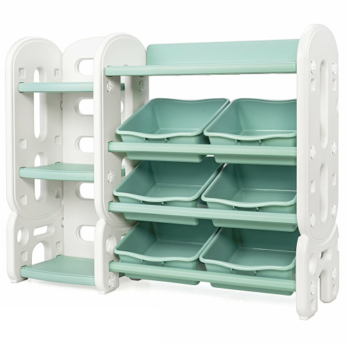 Gymax Kids Toy Storage Organizer w/Bins & Multi-Layer Shelf for Bedroom Playroom Blue/Green
