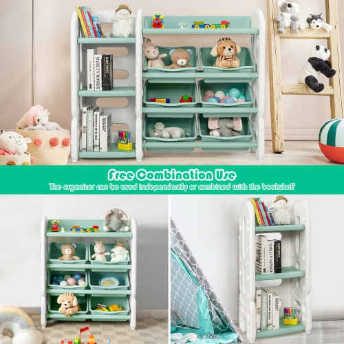 Gymax Kids Toy Storage Organizer w/Bins & Multi-Layer Shelf for Bedroom Playroom Blue/Green