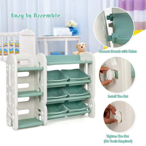 Gymax Kids Toy Storage Organizer w/Bins & Multi-Layer Shelf for Bedroom Playroom Blue/Green